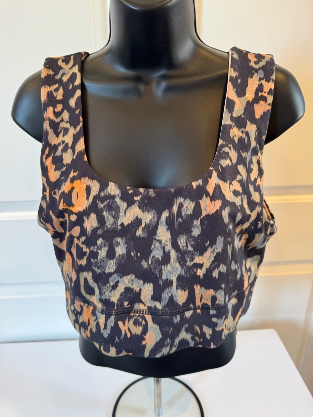 Fabletics Leopard-Print Square-Neck Crop Top - Black & Tan